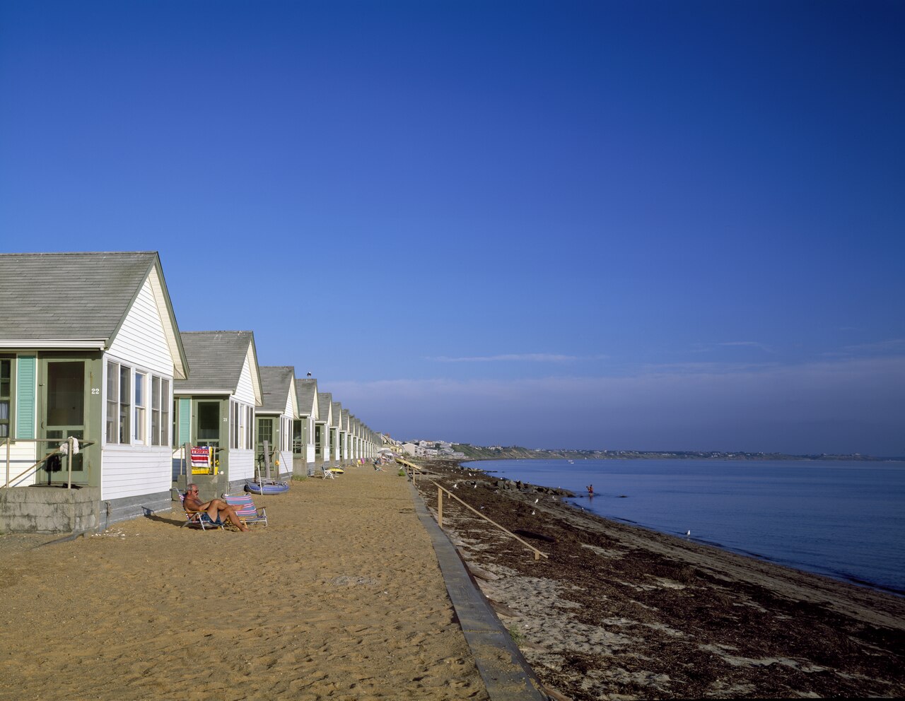 An archival view of cottages beside Cape Cod Bay in Truro